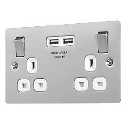 Stainless Steel Switched Socket With Type A USB Charger 